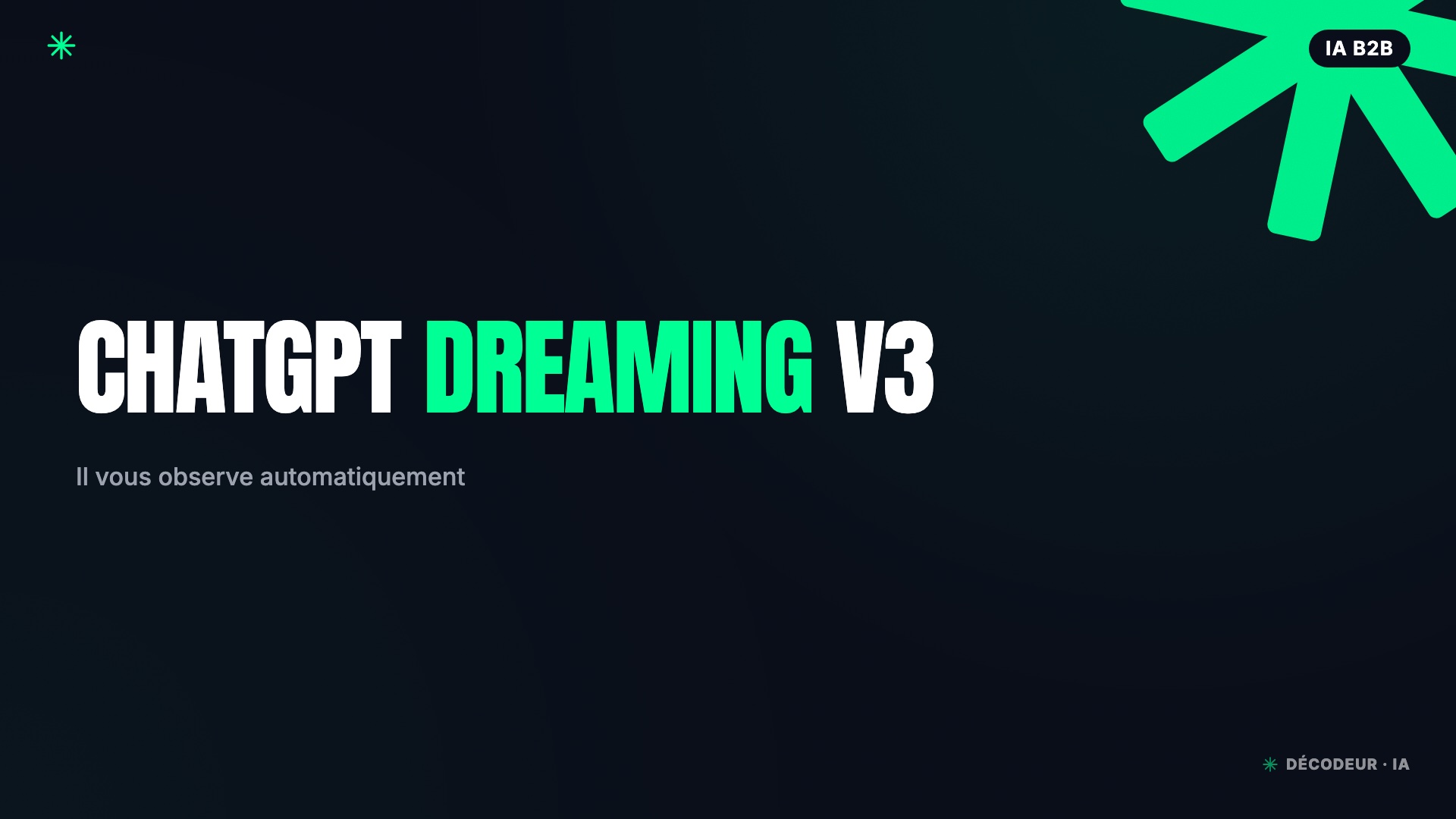 Interface ChatGPT avec panneaux de synthèse mémoire Dreaming V3