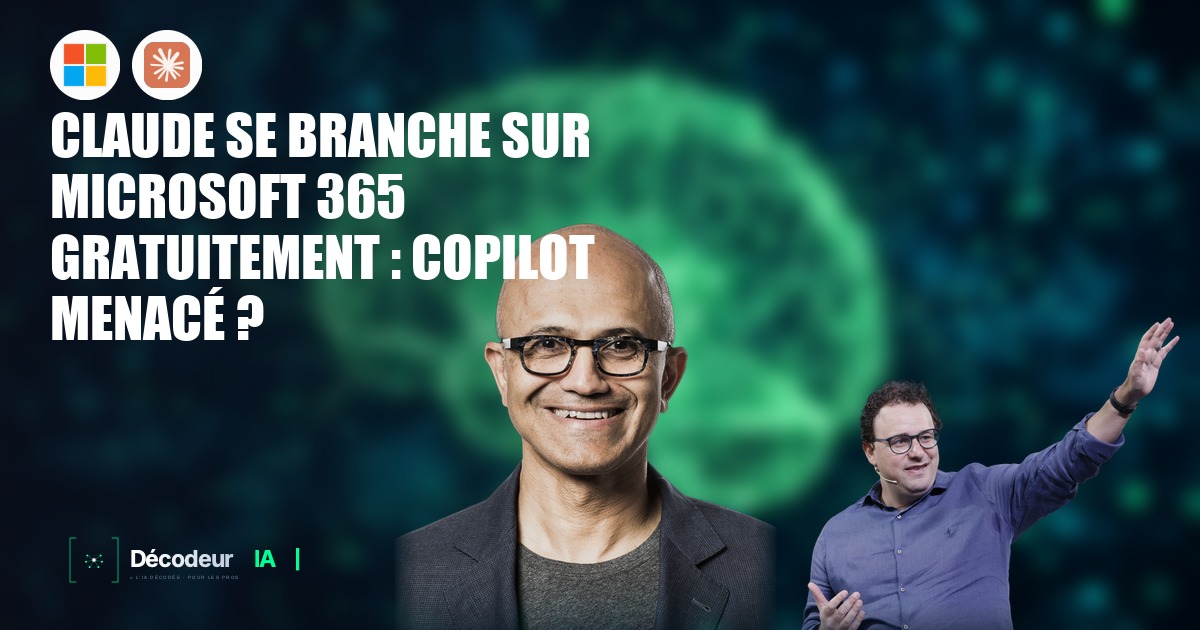 Interface Claude connectée à Microsoft 365 avec icônes Outlook, Teams et SharePoint