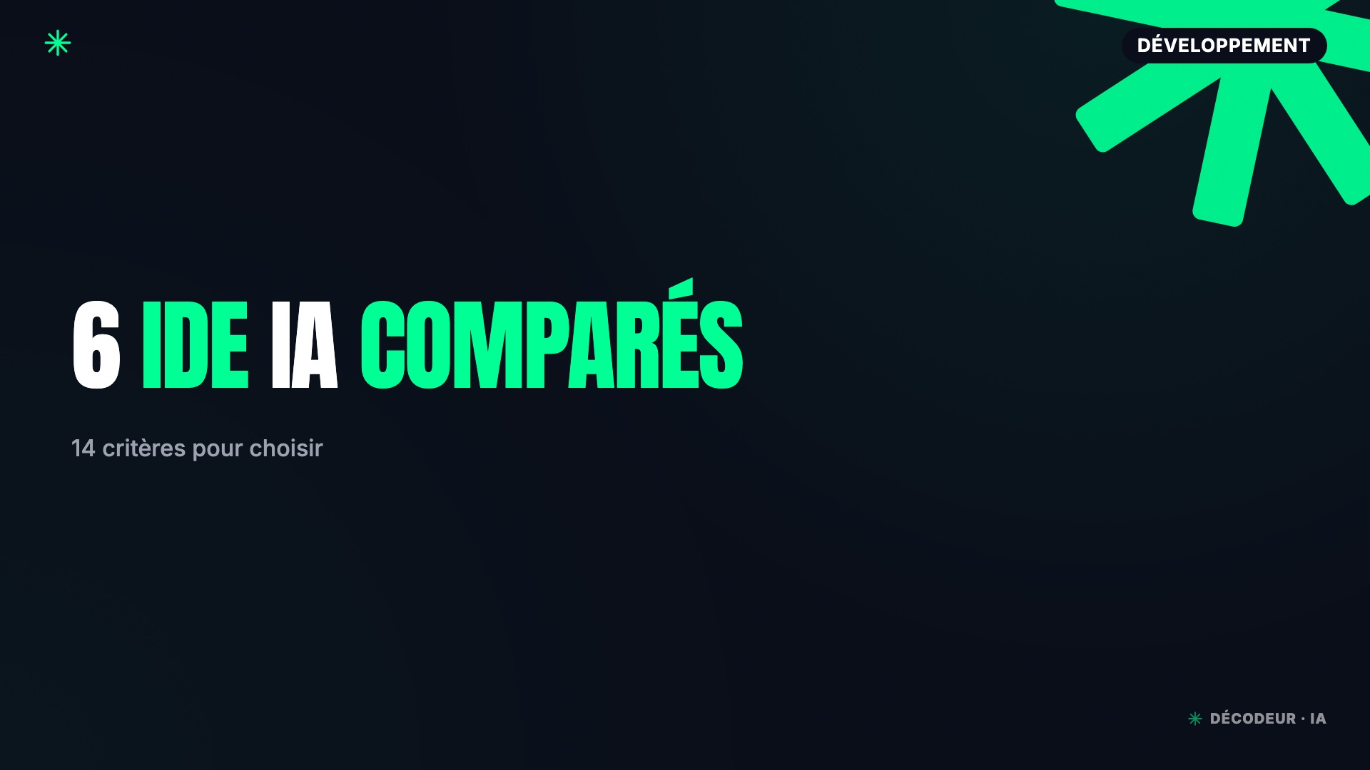 Six logos d'IDE IA alignés sur un écran de terminal avec des métriques de benchmark