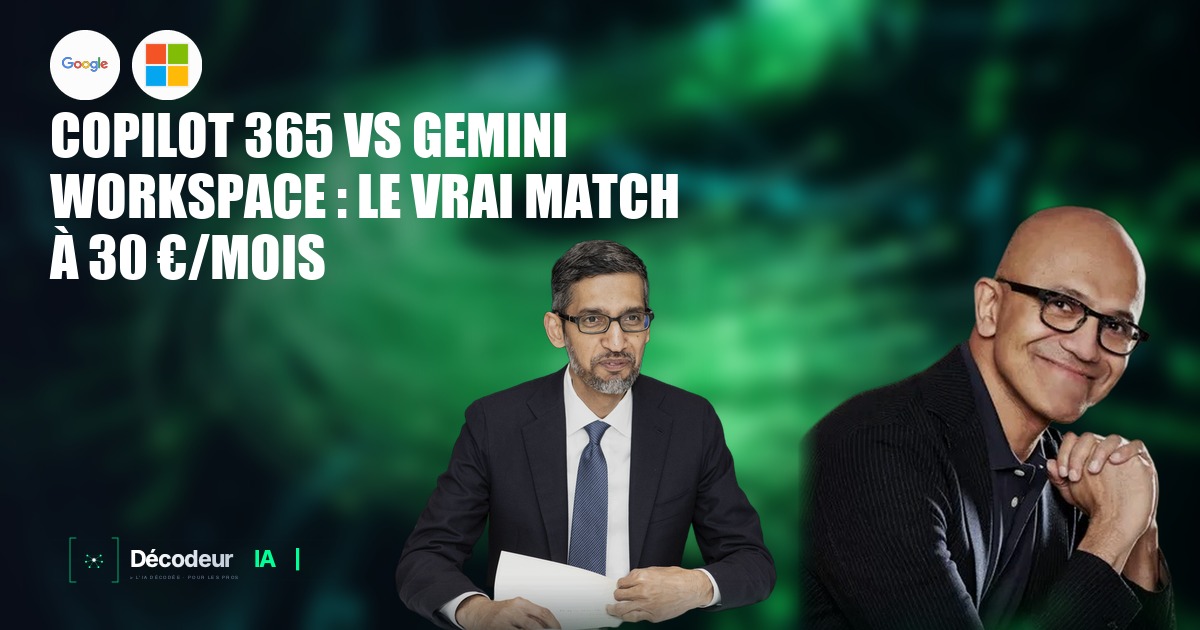 Logos Microsoft Copilot et Google Gemini face à face sur fond sombre