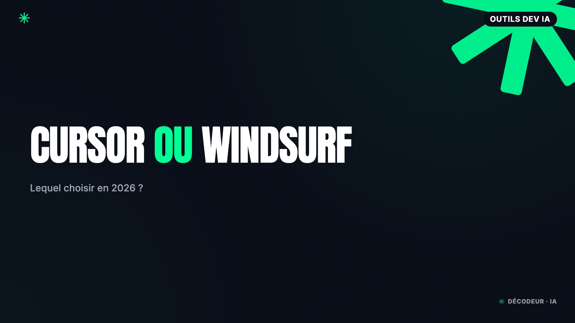 Logos de Cursor et Windsurf côte à côte sur fond sombre avec code en arrière-plan