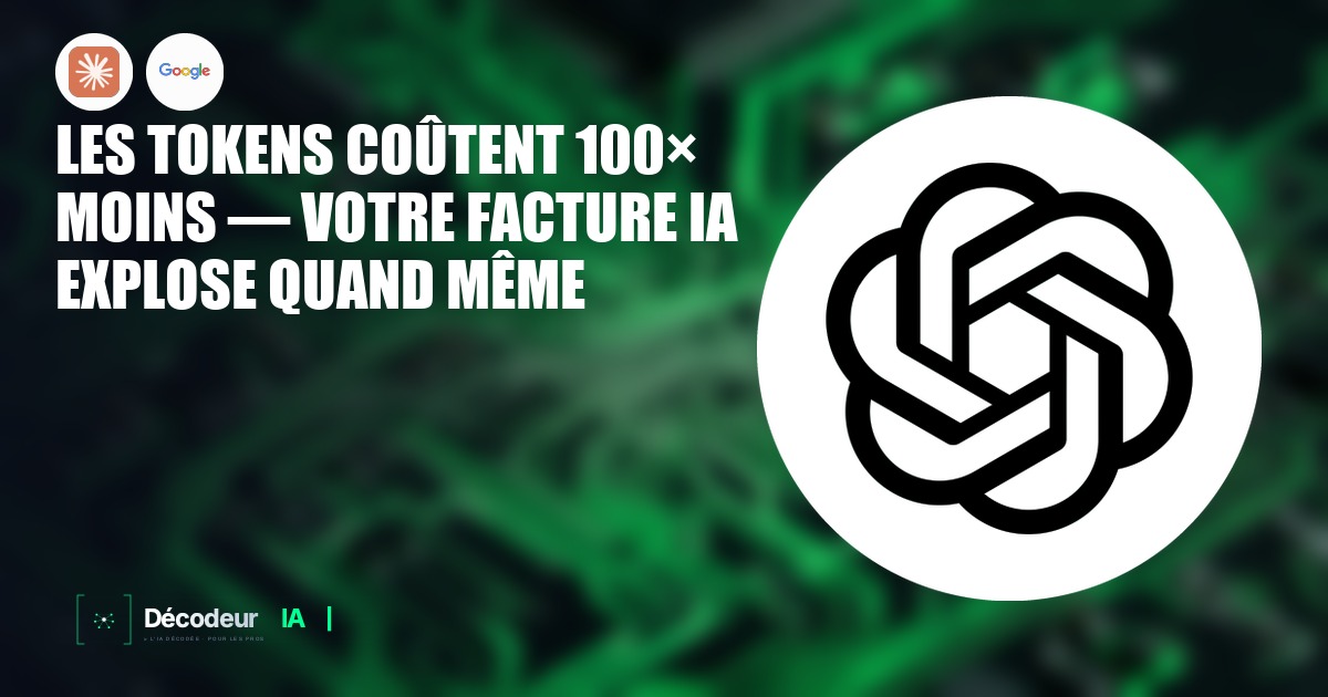 Graphique montrant la chute du prix des tokens IA face à l'explosion des factures d'entreprise