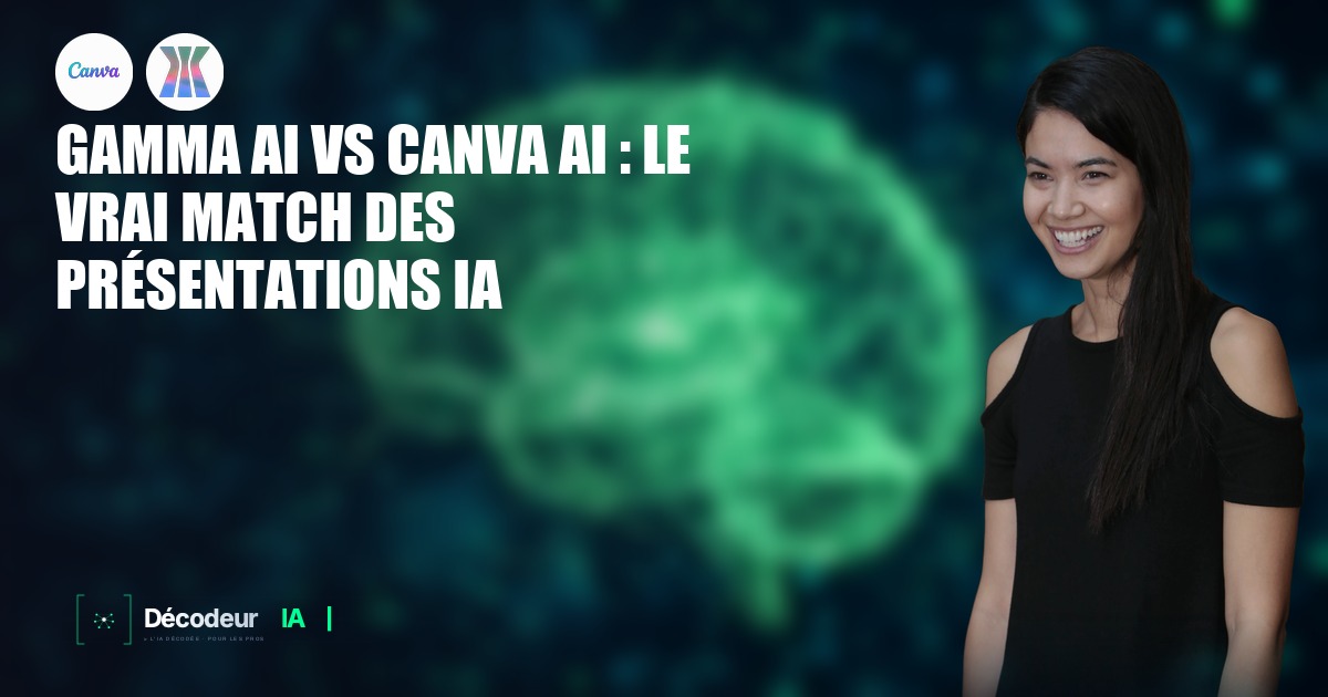 Écrans côte à côte montrant Gamma AI et Canva AI générant des présentations