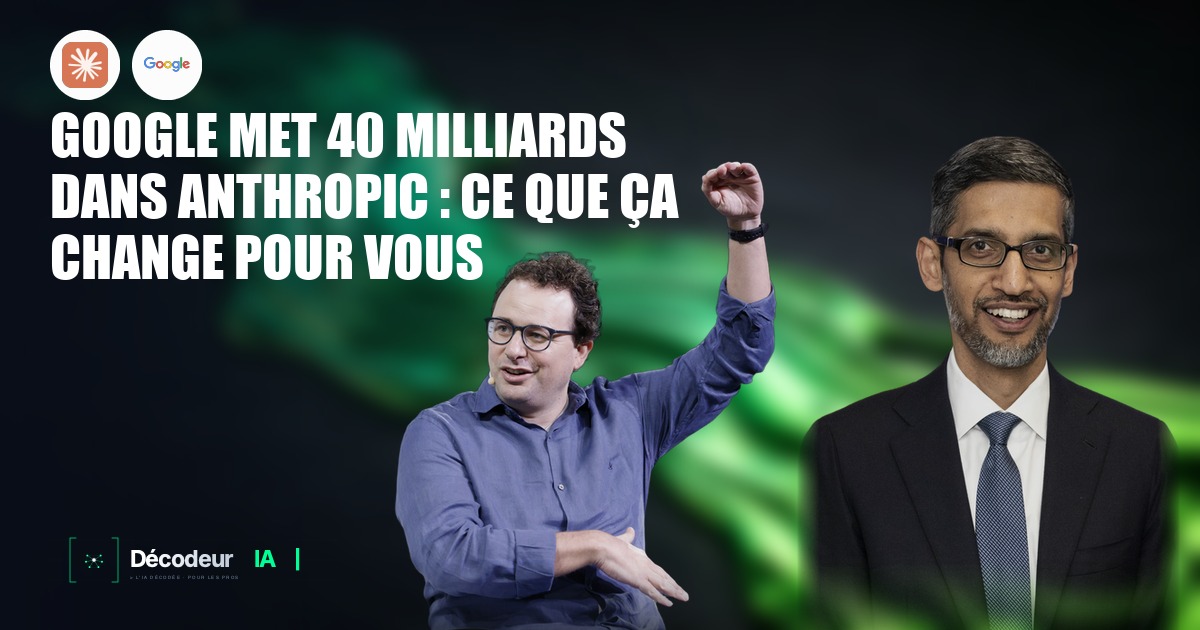Logo Google et Anthropic côte à côte avec des flux de données symbolisant un investissement massif dans l'IA