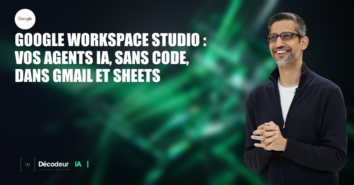 Interface Google Workspace Studio montrant la création d'un agent IA en langage naturel