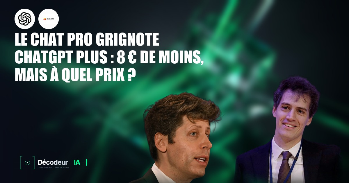 Logos Mistral Le Chat et OpenAI ChatGPT côte à côte avec un signe euro entre les deux