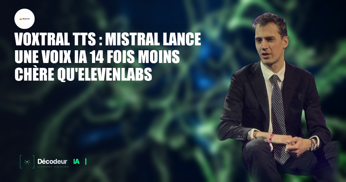 Interface de synthèse vocale Voxtral TTS avec forme d'onde audio et logo Mistral
