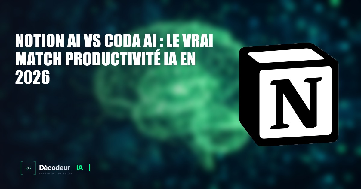 Logos Notion et Coda face à face avec des icônes d'agents IA