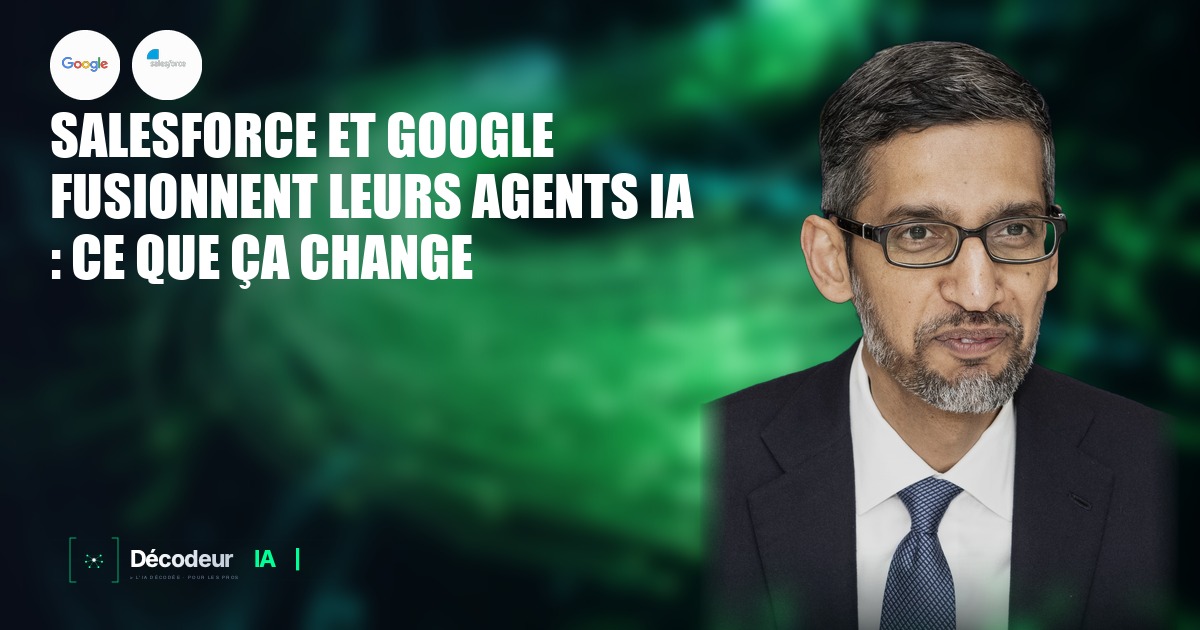 Interface montrant des agents IA connectant Salesforce, Google Workspace et Slack